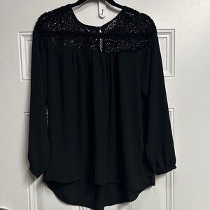 LOFT Black Women's long sleeve Blouse with Lace Yoke size S